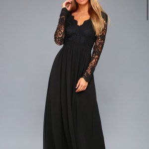 Lulu's Black lace long sleeve maxi dress size small